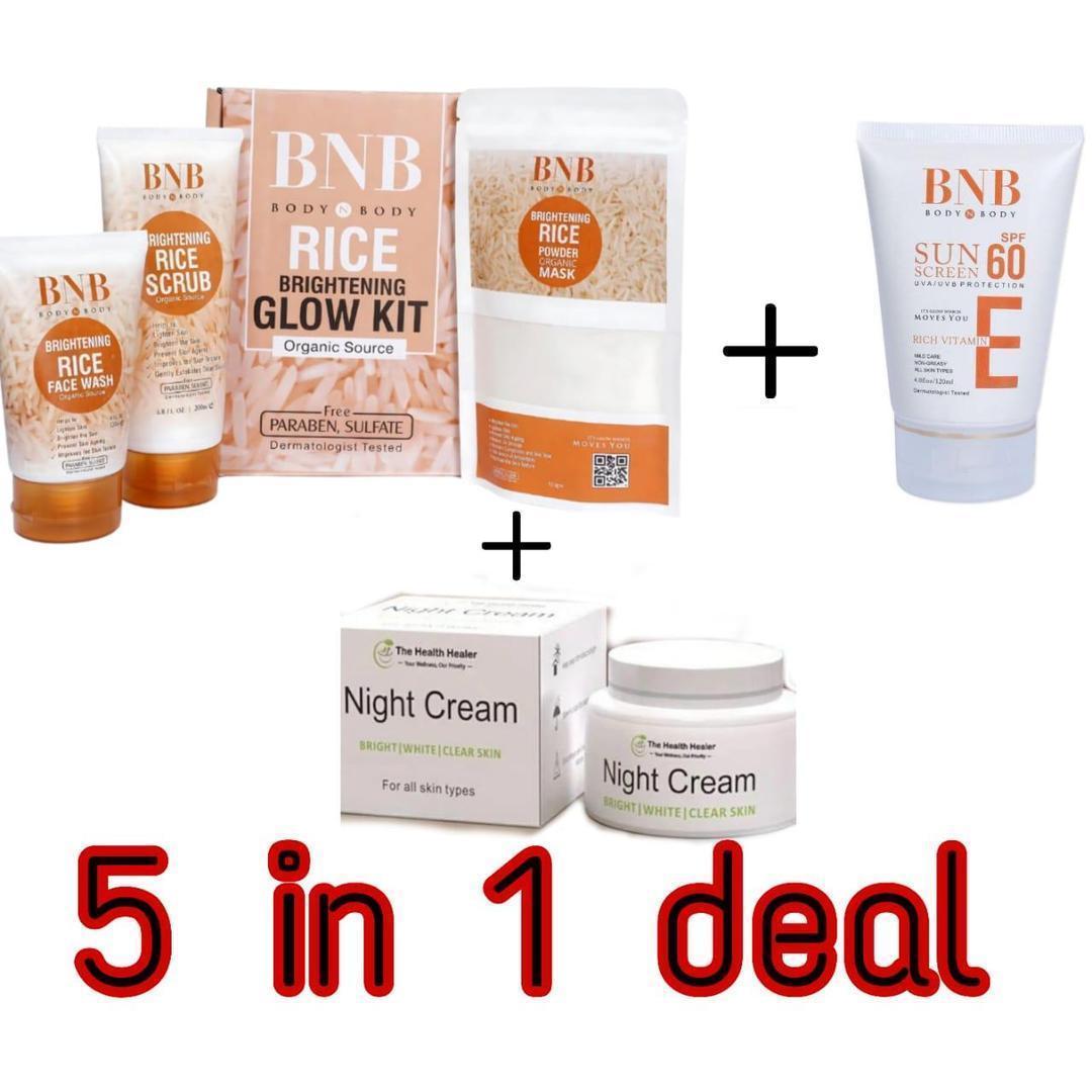 BNB 5 in 1 Rice Kit+Sunblock+Night Cream Eid Special Sale